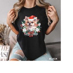 Merry Christmas Wreath Chihuahua Shirt, Comfort Colors Tee, Christmas Wreath Dog Shirt, Christmas Wreath Santa Dog, CR-0