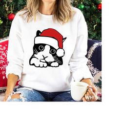 funny christmas cat sweatshirt, black cat santa hat christmas shirt,christmas cat sweater,christmas cat lovers,christmas