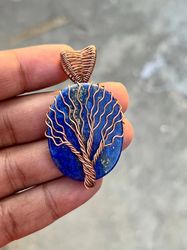 Tree Of Life - Lapis Lazuli Pendant, Copper Wire Wrapped Pendant - Christmas Gift - Gift For Her