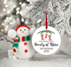 Personalized Family Christmas Ornament,  Family of Three Ornament,  Custom Family Name Christmas Ornament