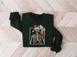 Dead Inside Skeleton Christmas Sweatshirt, Sarcastic Christmas Coffee Shirt Merry Christmas Shirt Coffee Lover Christmas