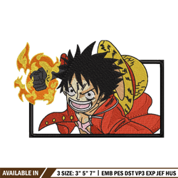 Luffy fire embroidery design, One piece embroidery, Anime design, Embroidery shirt, Embroidery file, Digital download