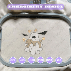 Mini Ghost Dog Embroidery Design, Halloween Spooky Embroidery Design, Boo Puppy Embroidery File, Embroidery Pattern