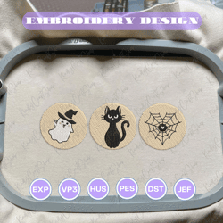Trendy Spooky Seasons Embroidery Machine Design, Cat Ghost Cookies Embroidery Design, Halloween Spooky Vibes Embroidery File