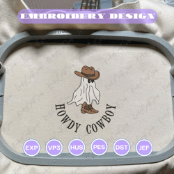 Cowboy Spooky Embroidery Machine Design, Western Ghost Embroidery File, Spooky Halloween Embroidery Design