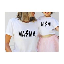 mama and mini lightning bolt svg, mommy and me svg, matching shirt svg, mommy daughter svg, rock mama svg, rock and roll