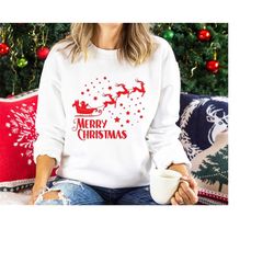 Christmas Deer Sweatshirt, Christmas Crewneck Sweater, Reindeer Christmas Shirt, Holiday Gifts, Womens Christmas Tshirts