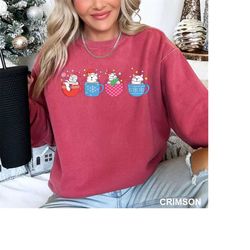 Comfort Colors Christmas Cats Sweatshirt, Cats Christmas Sweater, Cats in Cups Christmas Graphic Sweatshirt, Christmas C