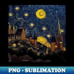 Starry Night Wizarding School Van Gogh - Modern Sublimation PNG File - Bold & Eye-catching