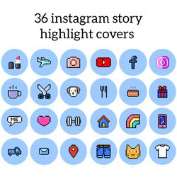 36 Pixel Instagram Highlight Icons. Blue Instagram Highlights Images. Cute Lifestyle Instagram Highlights Covers