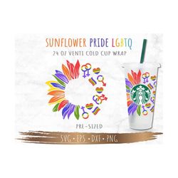 Sunflower Pride LGBTQ Starbucks Cold Cup SVG, Pride LGBTQ svg, File for Cricut 24oz venti cold cup, Digital Download
