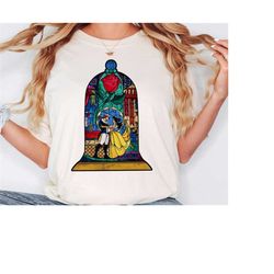 Disney Beauty & the Beast Rose Tee, Unisex Shirt with Enchanting Stained Glass Design, Magical Gift for Disney Lovers, F