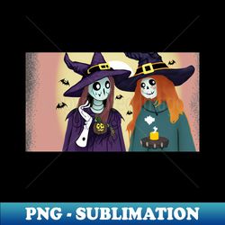 Two skeletons wearing witch hats and holding a candle - Stylish Sublimation Digital Download - Perfect for Sublimation Mastery