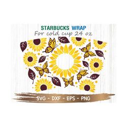 Sunflower and Butterfly Starbucks Cup SVG, Hot summer  SVG, Sunflower svg, DIY Venti for Cricut 24oz venti cold cup, Dig