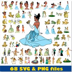 Princess and Frog Brave SVG PNG Vector Clipart Bundle, Tiana Princess Disney SVG PNG Bundle, Tiana SVG Cricut, Tiana PNG