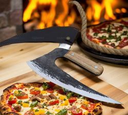 custom hand forged 1095 high carbon steel pizza Axe , Viking pizza cutter , Viking Bearded Camping Axe, Birthday & Anniv