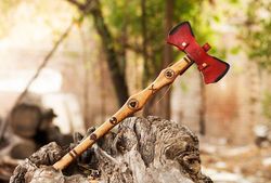 double blade viking ax | custom hand forged steel double blade viking ax | rose wood handle leather rapping