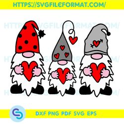 Three Gnomes Holding Hearts Svg, Valentine Svg, Valentines Day Svg, Gnome With Heart Svg, Gnome Svg, Valentine Gnome Svg