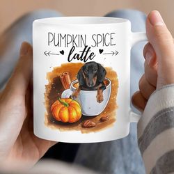 dachshund pumpkin spice latte mugs, dachshund lover gift, dog lover mug, fall mug, autumn dachshund mug, dog mom gift, g