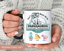 fathers day gift for dad, custom dad coffee mug, papasaurus, funny mug for dad, personalized gift for dad, daddy mugs, g