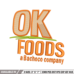 OK Foods embroidery design, OK Foods logo embroidery, logo design, embroidery file, logo shirt, Digital download.