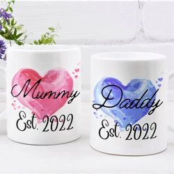 mummy daddy set two mugs, new parents 2022 mug set, gift cute baby shower, baby shower gift, snoopy baby shower, gift fo