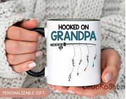 personalized hooked on grandpa coffee mug, grandpa gift for men, grandpa fathers day gift, fishing gift for grandpa, gra