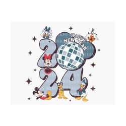 Happy New Year 2024 SVG, Disco Ball New Year Svg, Mouse And Friends Svg, New Year Holiday Svg, Magic Kingdom Svg, Digita