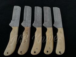 CUSTOM HANDMADE LOT OF 5 COW BOY BULL CUTTER KNIVES WITH LEATHER SHEATH
