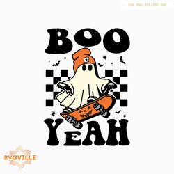 SVG  PNG I Boo Yeah Halloween Ghost Boys Retro Skateboard Toddler Kids, instant download, spook cut file, ghost vector,