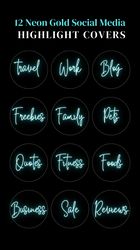 12 Neon Instagram Highlight Icons. Black and Blue Instagram Highlights Images. Text Instagram Highlights Covers