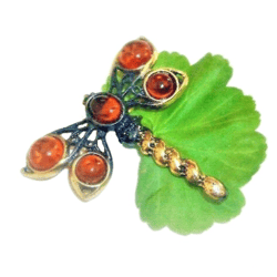 Dragonfly Brooch insect brooch pin Gold antique Brass with Baltic Amber brooch Luck Nature jewelry Gift for women men
