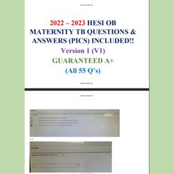 2022-2023 HESI OB Maternity Version 1 (V1) Exit Exam ( All 55 Qs ) TB w/Pics Included!!