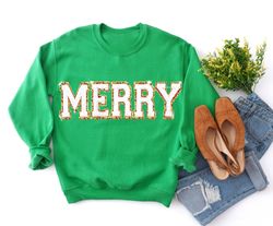 Chenille Patch Christmas Sweatshirt, Christmas Shirts, Merry Christmas Crewneck, Cute Winter Sweater