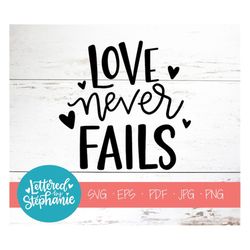 Love Never Fails, SVG Cut File, digital file, svg, pdf, eps, cutter, handlettered svg, love is patient, wedding svg, for
