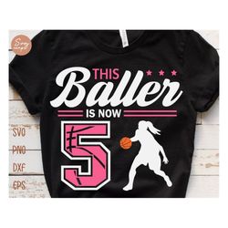 this baller is now 5 svg, birthday girls basketball svg, 5th birthday girl svg, basketball birthday svg, basketball part