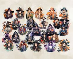 60 Gothic Witch Girls Bundle, Halloween Svg, Cute Halloween, Halloween, Halloween Png 123