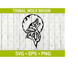 Tribal Howling Wolf with Moon SVG, Wolf SVG, Howling Svg, Dog Svg, Animal Svg, Wild Animal Svg, Wilderness Svg, Moon Svg