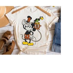 Disney 100 Mickey Mouse Classic Steamboat Willie and Parrot Shirt, Magic Kingdom Unisex T-shirt Family Birthday Gift Adu