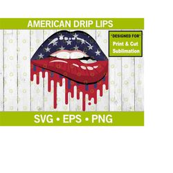 Fashion USA Dripping Lips Svg, USA Flag Lips Svg, Drip Lips Svg, Biting Lips Svg, Red and Blue Lips Svg, Stars Svg, Fash
