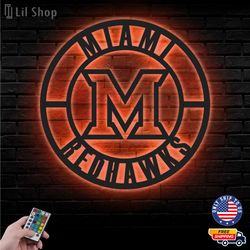 Miami Redhawks Metal Sign, NCAA Logo Metal Led Wall Sign, NCAA Wall decor, Miami Redhawks LED Metal Wall Art