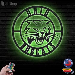 Ohio Bobcats Metal Sign, NCAA Logo Metal Led Wall Sign, NCAA Wall decor, Ohio Bobcats LED Metal Wall Art