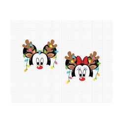 Christmas 2023, Mickey Minnie Head, Reindeer Antlers, Christmas Lights, Svg and Png Formats, Cut, Cricut, Silhouette, In