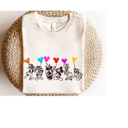 Cute Disney Mickey and Friends Balloon Sketch Retro Shirt, Magic Kingdom Holiday Unisex T-shirt Family Birthday Gift Adu
