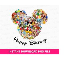 Happy Birthday Png, Collage Mouse Characters Png, Mouse and Friends Png, Family Birthday Png, Mouse Birthday Png, Png Fi