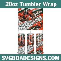 Miami Hurricanes Football 3D Inflated Tumbler Wrap, 20oz NCAA 3D Tumbler, NCAA Football 3D Inflated,Miami Hurricanes PNG