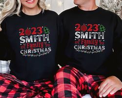 Custom Family Name Christmas Sweatshirts, Personalized Family Christmas Matching Hoodies, Buffalo Plaid Christmas Sweats