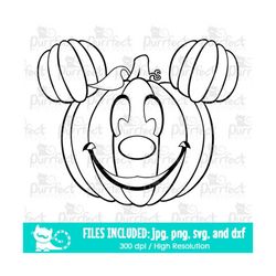 Mouse Pumpkin Head Outline SVG, Family Vacation Shirt Design, Digital Cut Files svg dxf png jpg, Printable Clipart, Inst