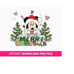 Christmas Miss Mouse Png, Merry Christmas Png, Vacay Mode, Snowflakes and Trees Png, Vacay Mode, Png File For Sublimatio