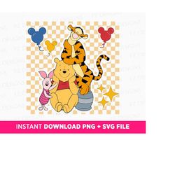 Cute Bear and Friends Svg, Checkered Background Friends Svg, Family Vacation Svg, Vacay Mode, Balloons and Star Svg, Png